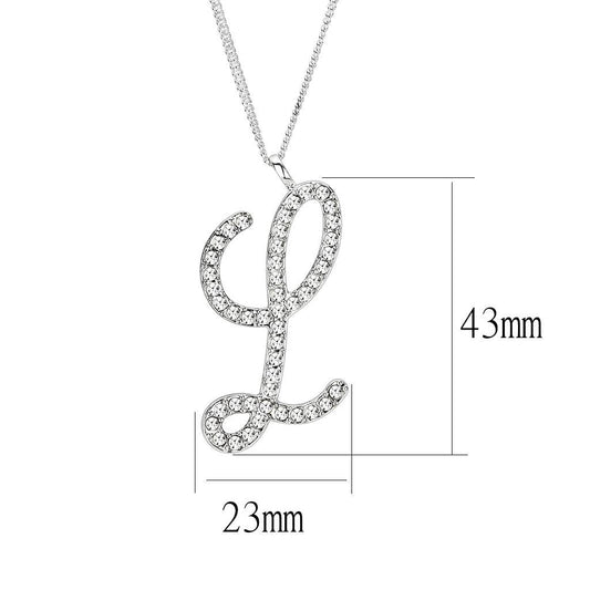 LO4709 - Silver Brass Chain Pendant with Top Grade Crystal in Clear-1
