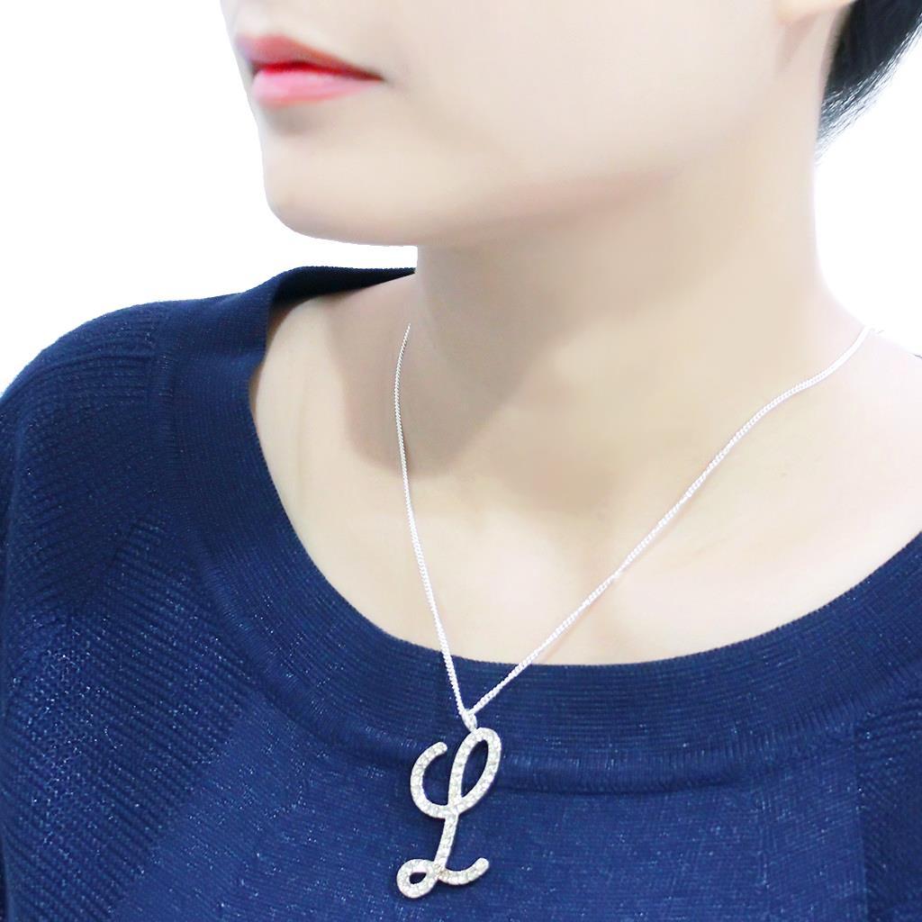 LO4709 - Silver Brass Chain Pendant with Top Grade Crystal in Clear-3