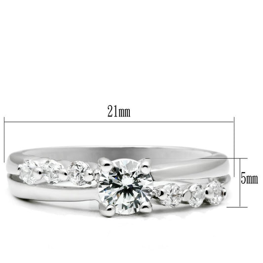 LO4713 - Rhodium Brass Ring with AAA Grade CZ in Clear-1