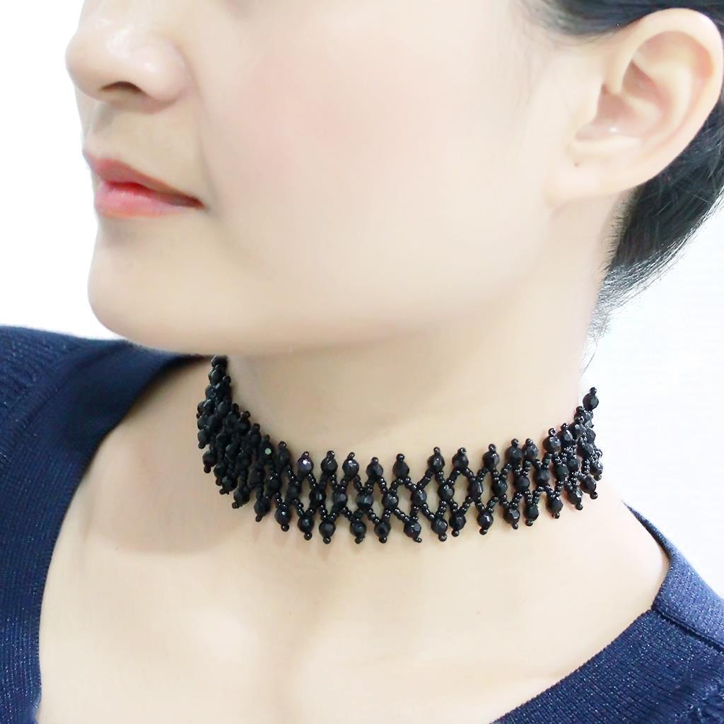 LO4715 - Rhodium Brass Necklace with Synthetic Synthetic Glass in Jet-3