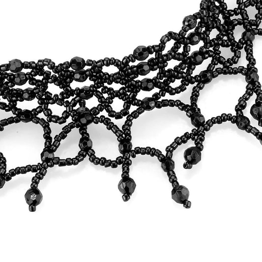 LO4722 - Rhodium Brass Necklace with Synthetic Synthetic Glass in Jet-1