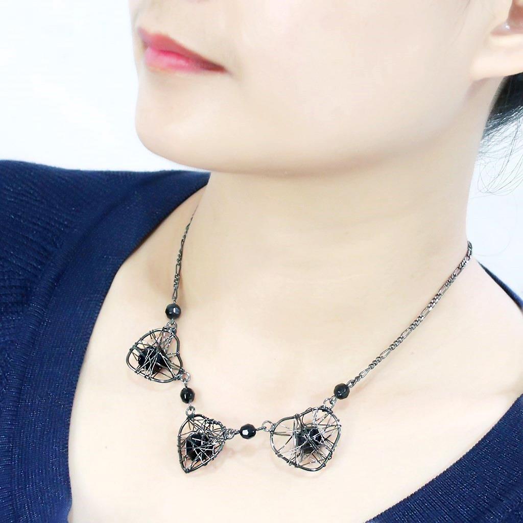 LO4728 - Ruthenium White Metal Necklace with Synthetic Synthetic Glass in Jet-3
