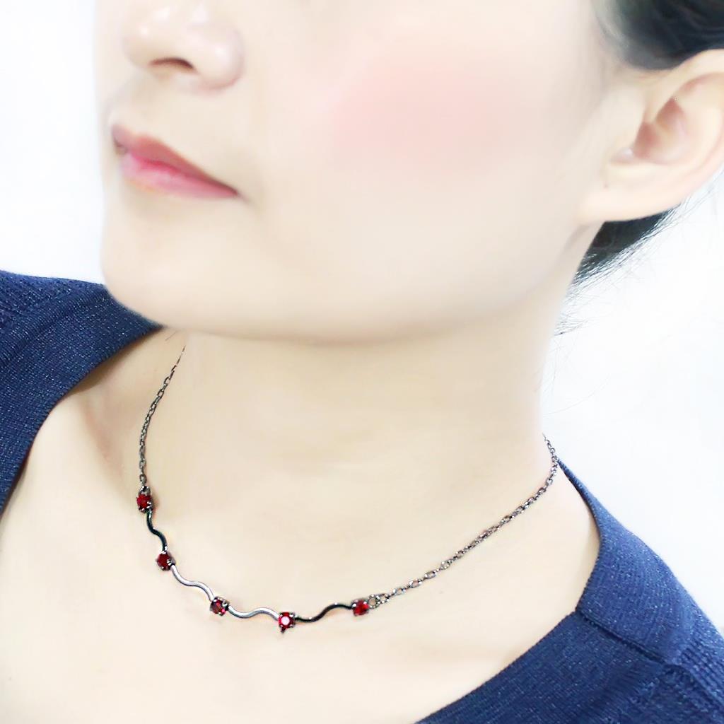 LO4730 - Ruthenium White Metal Necklace with AAA Grade CZ in Siam-3