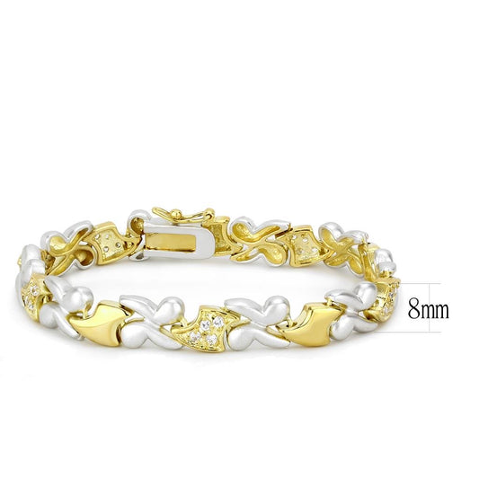 LO4736 - Gold+Rhodium Brass Bracelet with AAA Grade CZ in Clear-1