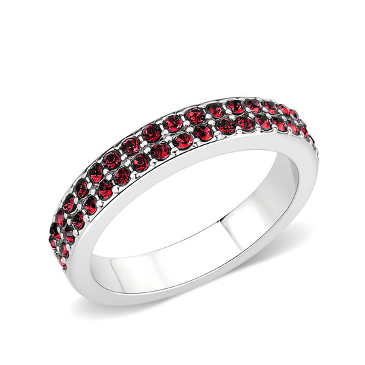 LO4751 - Rhodium Brass Ring with Top Grade Crystal in Red-0