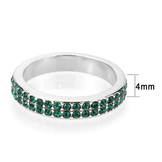 LO4755 - Rhodium Brass Ring with Top Grade Crystal in Emerald-1