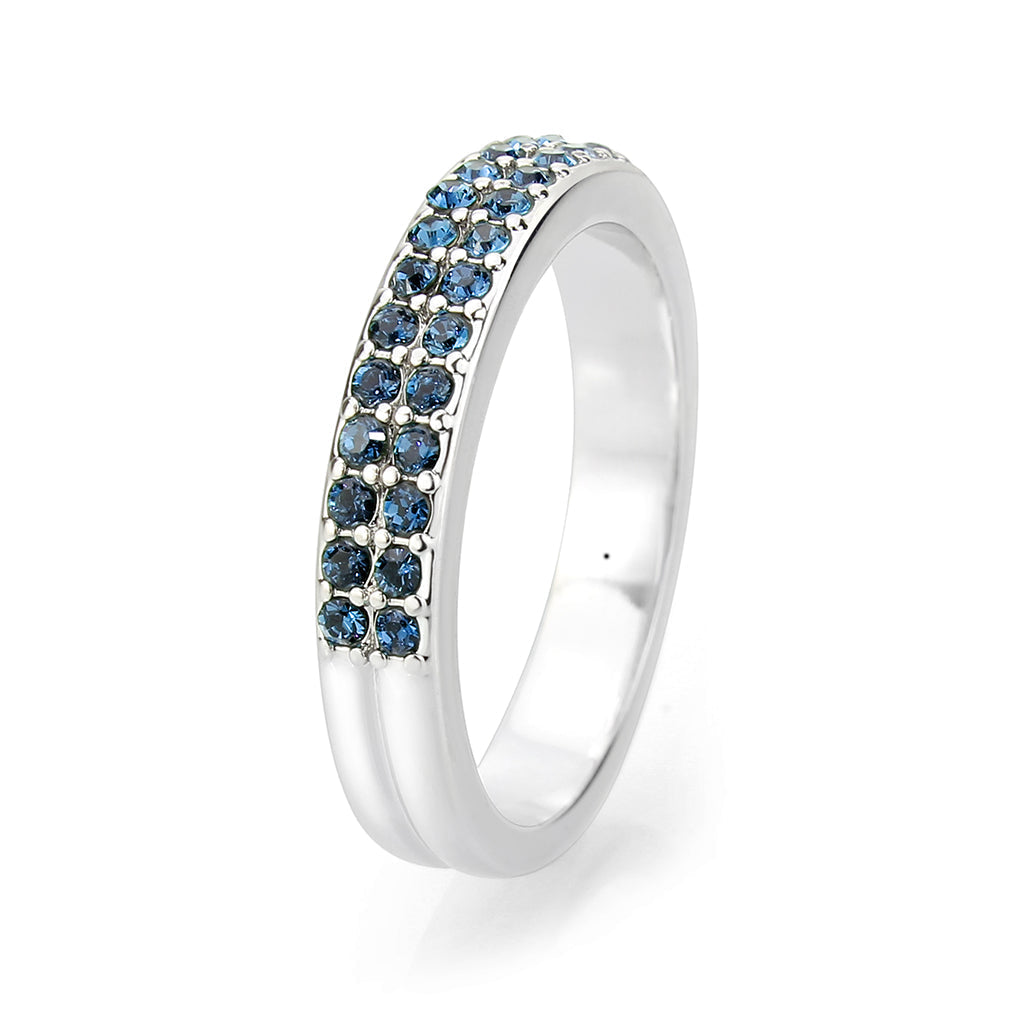 LO4757 - Rhodium Brass Ring with Top Grade Crystal in Montana-4
