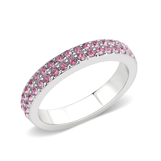 LO4758 - Rhodium Brass Ring with Top Grade Crystal in Rose-0