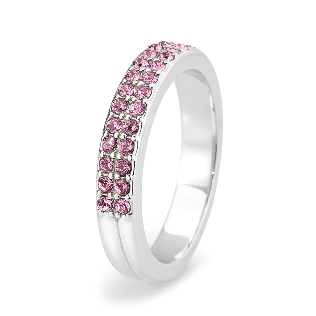 LO4758 - Rhodium Brass Ring with Top Grade Crystal in Rose-4