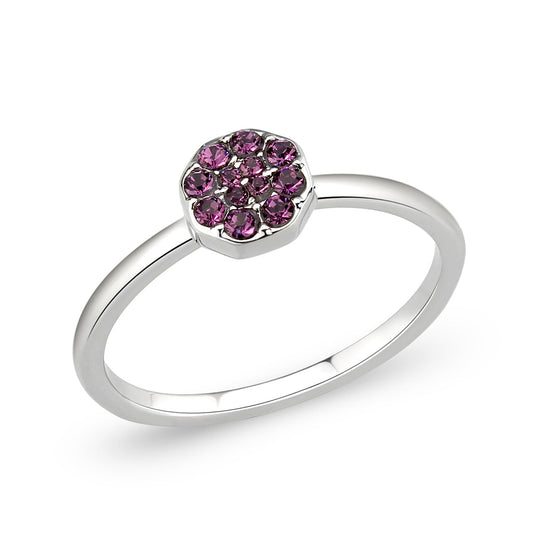 LO4763 - Rhodium Brass Ring with Top Grade Crystal in Amethyst-0