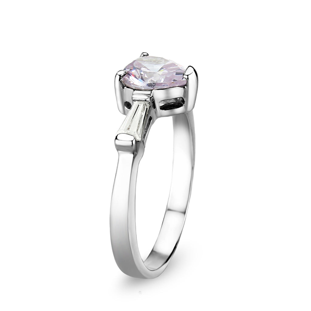 LO5S203- Sterling Silver Ring with CZ In light Amethyst High Polished( NO Plating)-3