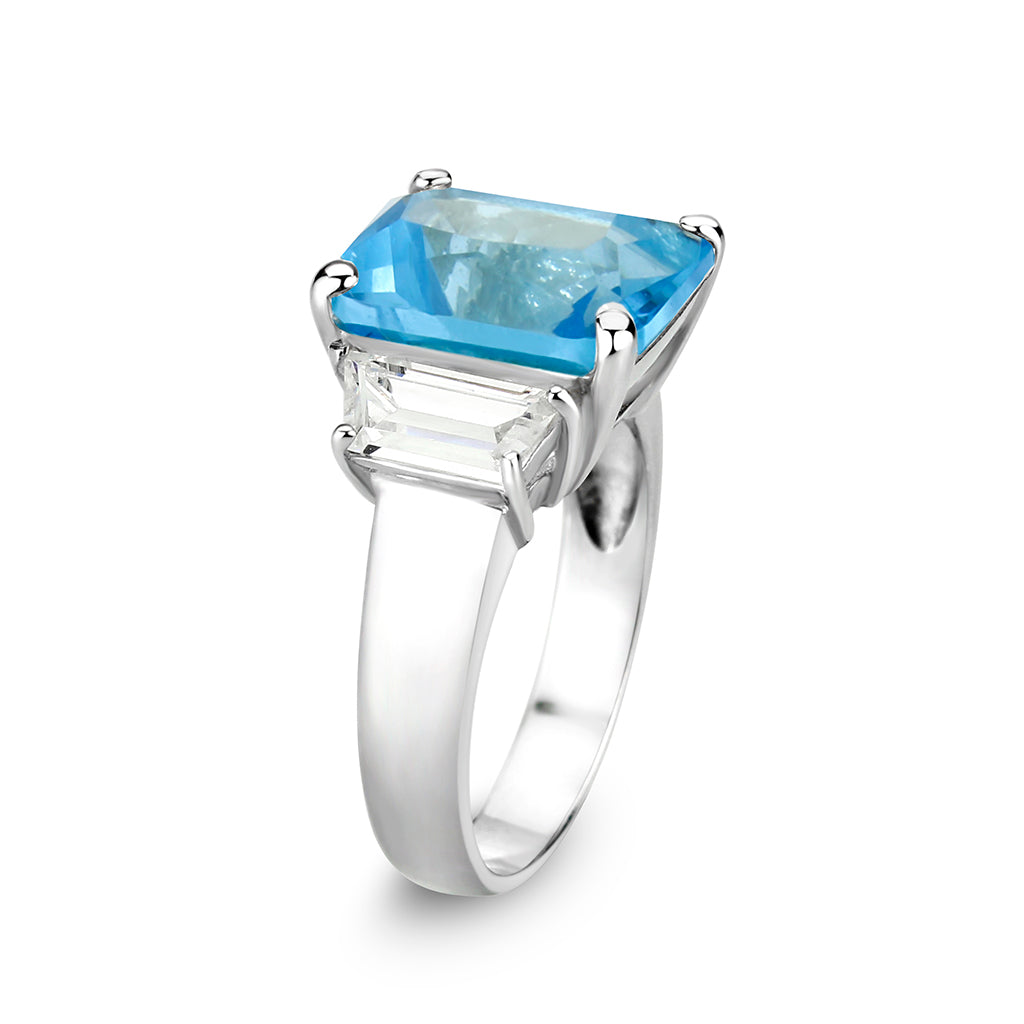 LO5S204- Sterling Silver Ring with Synthetic Glass In Aquamarine High Polished( NO Plating) (Copy)-3