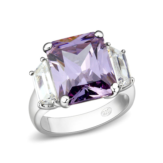 LO5S212- Sterling Silver Ring with CZ In Amethyst High Polished( NO Plating)-0