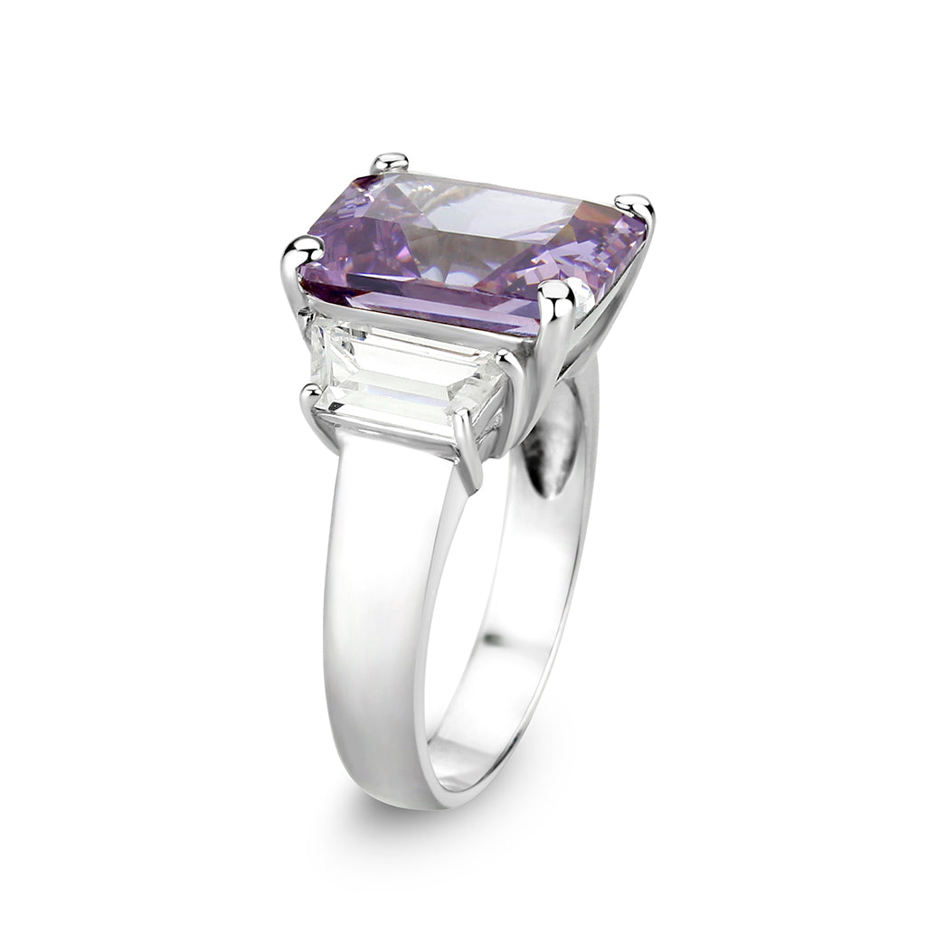 LO5S212- Sterling Silver Ring with CZ In Amethyst High Polished( NO Plating)-3