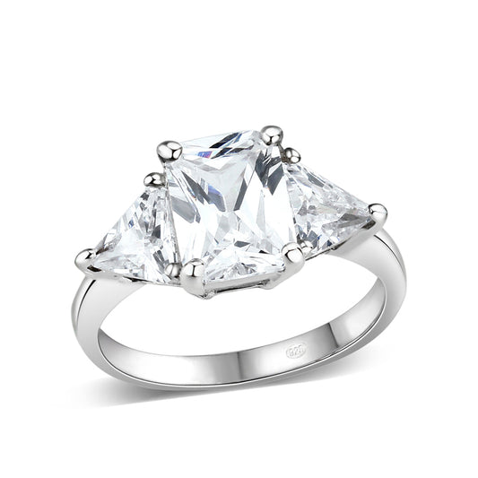 LO5S213- Sterling Silver Ring with CZ In Clear High Polished( NO Plating)-0