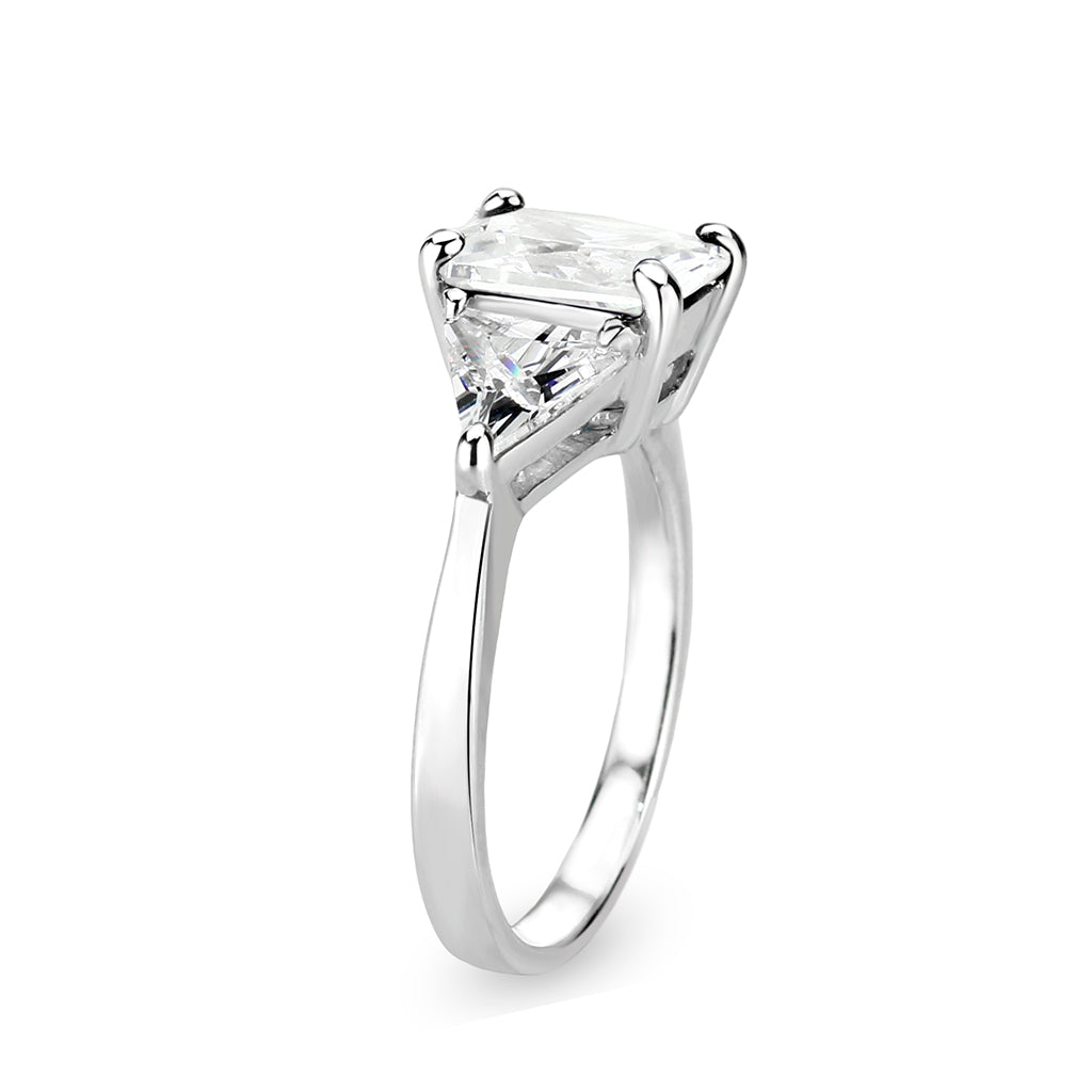 LO5S213- Sterling Silver Ring with CZ In Clear High Polished( NO Plating)-3