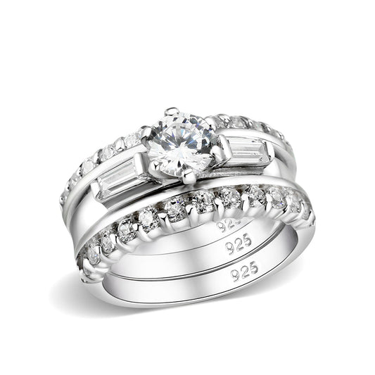 LO5S216- Sterling Silver Ring with CZ In Clear High Polished( NO Plating)-0