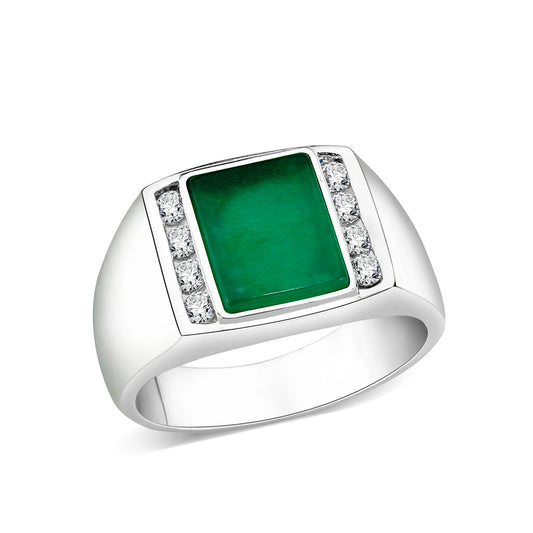 LO5S223- Sterling Silver Ring with Synthetic Glass In Green High Polished( NO Plating)-0