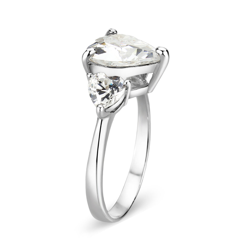 LO5S224- Sterling Silver Ring with CZ In Clear High Polished( NO Plating)-3