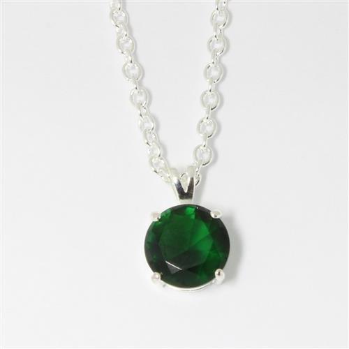 LOA072 - Silver Brass Chain Pendant with Synthetic Spinel in Emerald-1