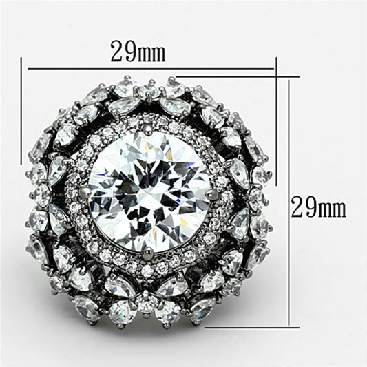 LOA874 - Ruthenium Brass Ring with AAA Grade CZ in Clear-1