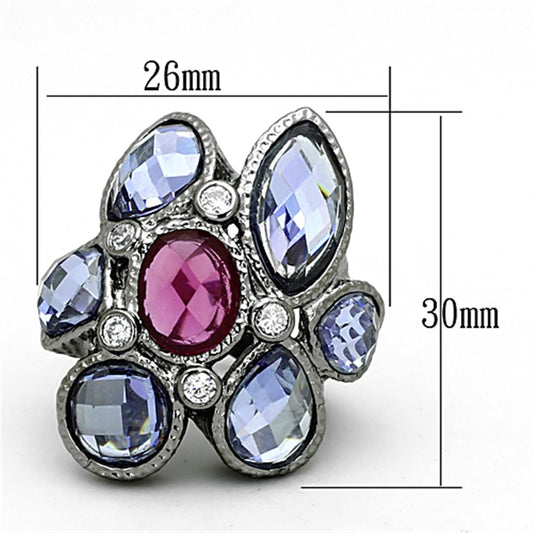 LOA876 - Ruthenium Brass Ring with AAA Grade CZ in Multi Color-1