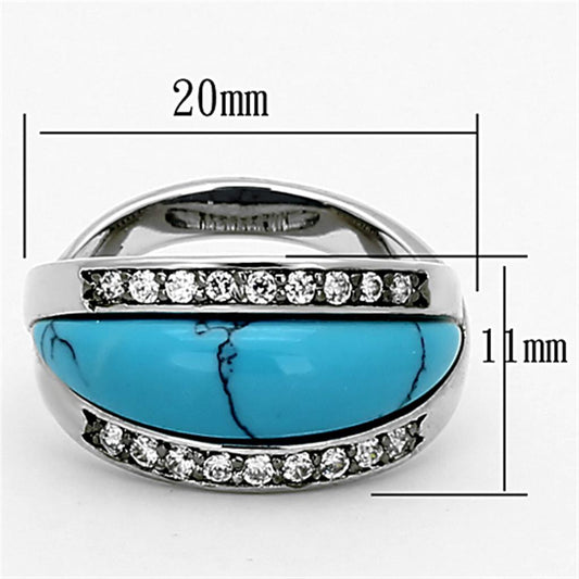 LOA882 - Rhodium Brass Ring with Synthetic Turquoise in Sea Blue-1