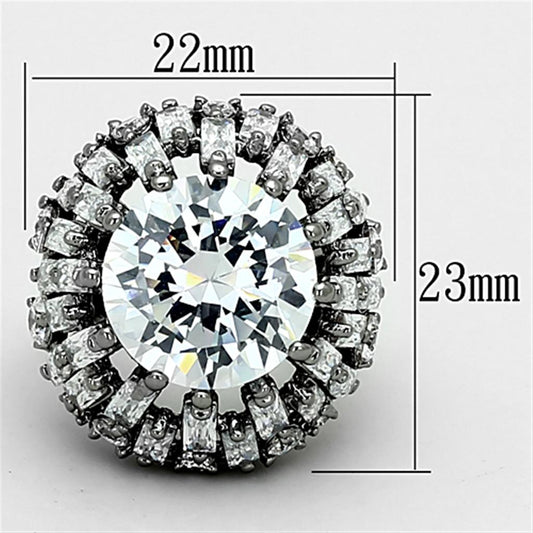 LOA885 - Ruthenium Brass Ring with AAA Grade CZ in Clear-1