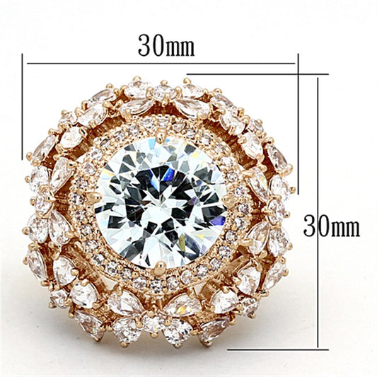 LOA891 - Rose Gold Brass Ring with AAA Grade CZ in Clear-1