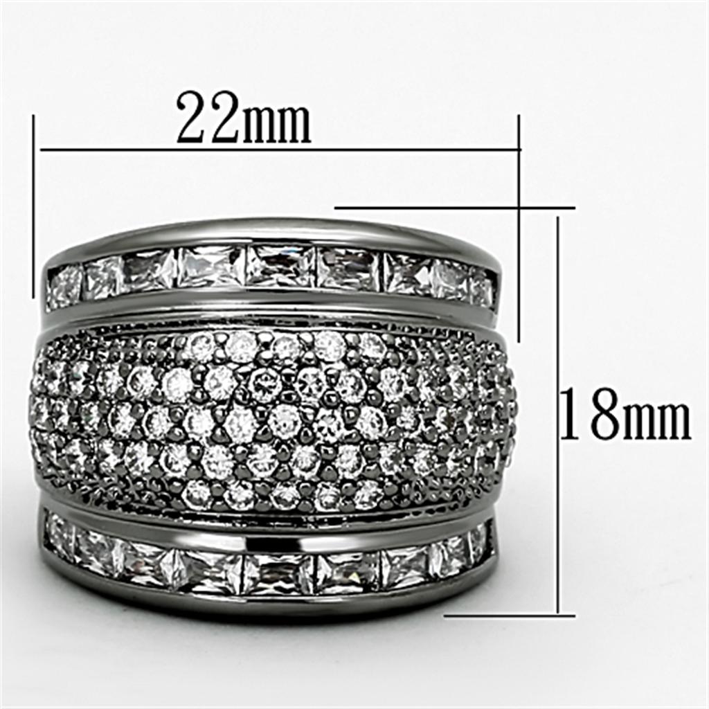 LOA894 - Ruthenium Brass Ring with AAA Grade CZ in Clear-1