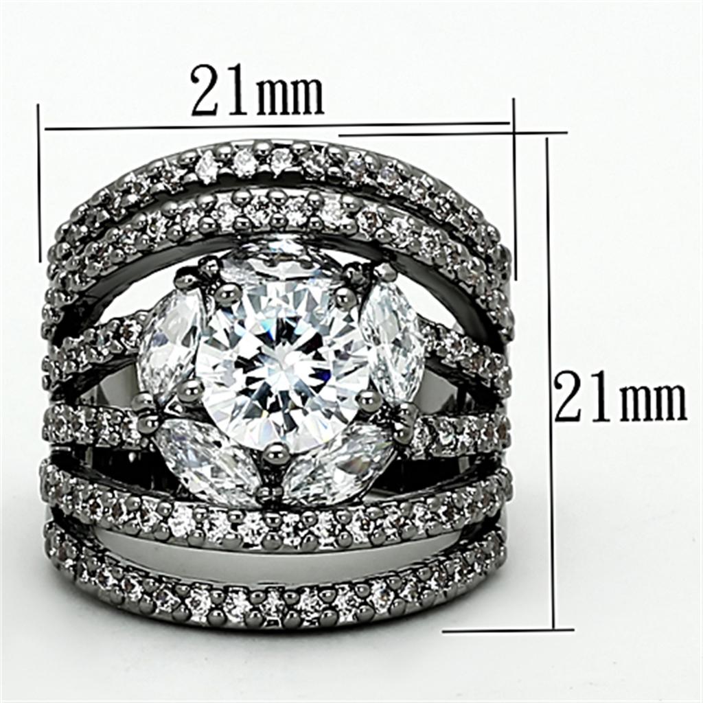 LOA895 - Ruthenium Brass Ring with AAA Grade CZ in Clear-1