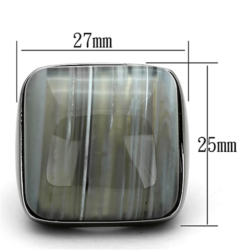 LOA905 - Ruthenium Brass Ring with Semi-Precious Agate in Light Gray-1