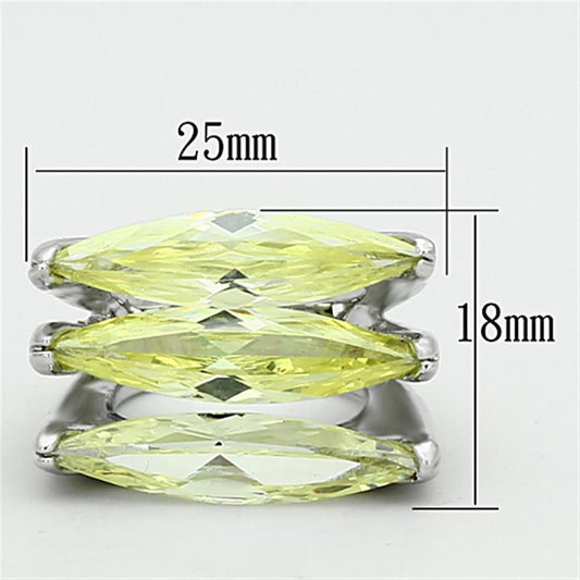 LOA916 - Rhodium Brass Ring with AAA Grade CZ in Apple Green color-1