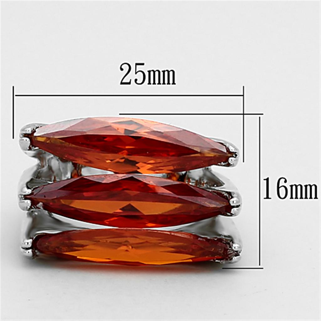 LOA917 - Rhodium Brass Ring with AAA Grade CZ in Orange-1