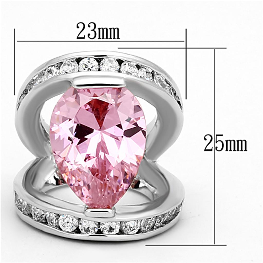 LOA924 - Rhodium Brass Ring with AAA Grade CZ in Rose-1