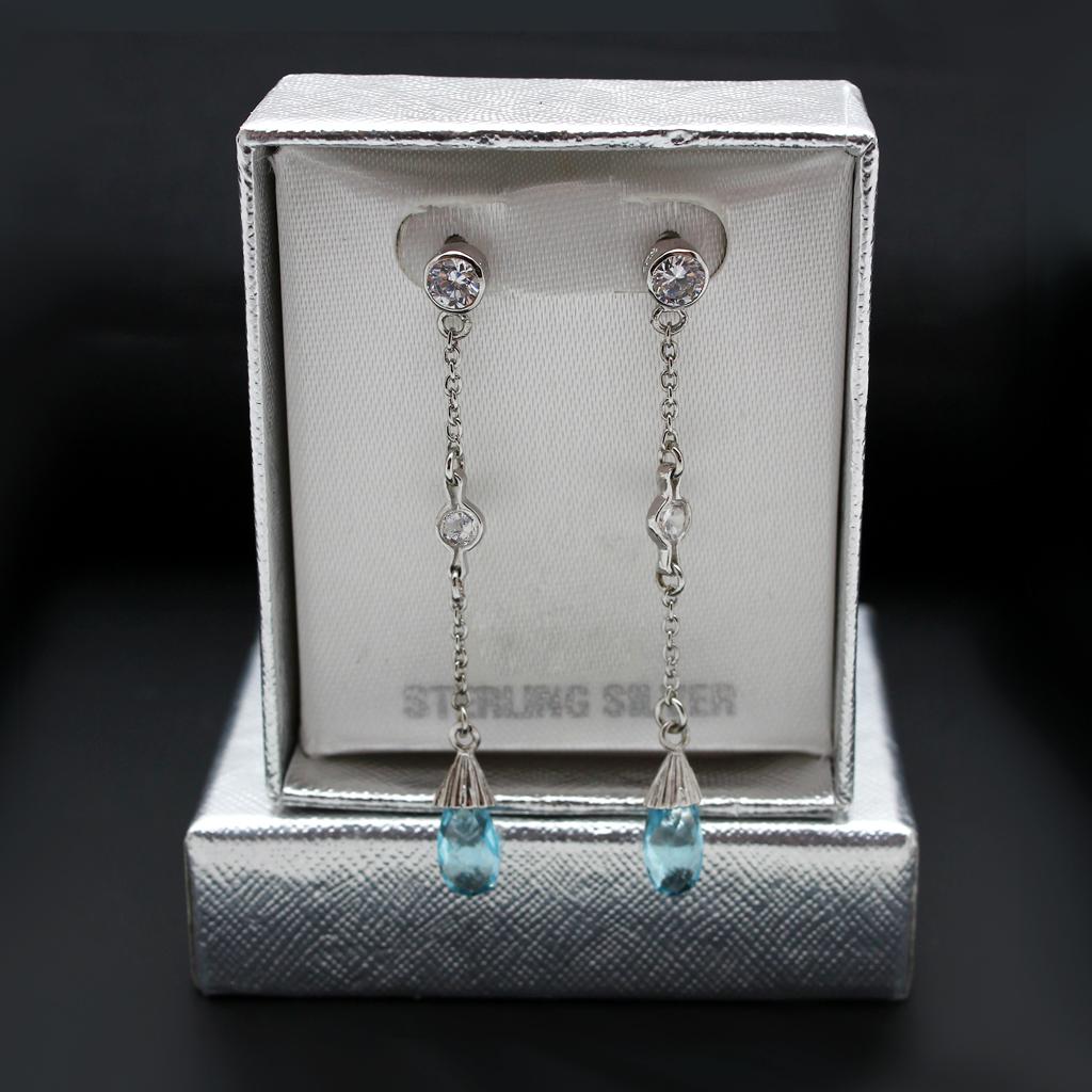 LOS001 - Rhodium 925 Sterling Silver Earrings with Genuine Stone in London Blue-1