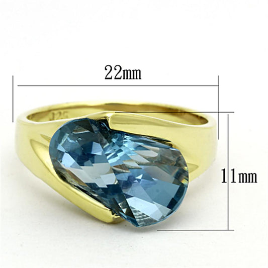 LOS653 - Gold 925 Sterling Silver Ring with Synthetic Spinel in Sea Blue-1
