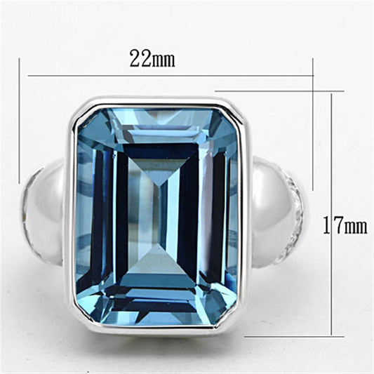 LOS679 - Silver 925 Sterling Silver Ring with Synthetic Spinel in Sea Blue-1