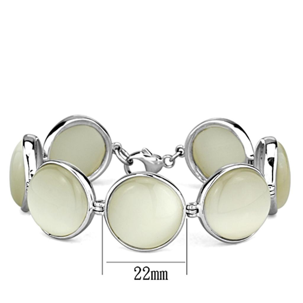 LOS762 - High-Polished 925 Sterling Silver Bracelet with Synthetic Cat Eye in White-1