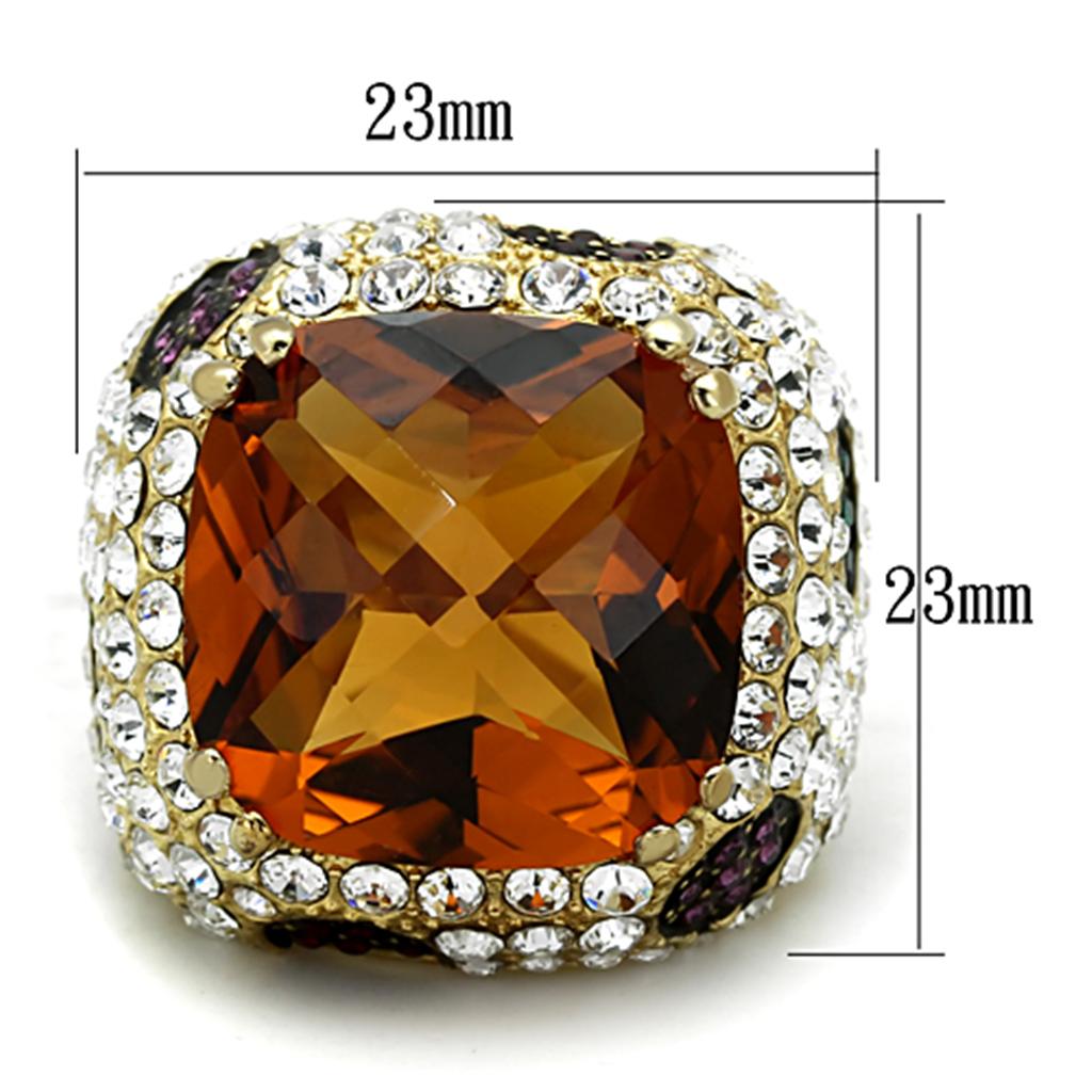 LOS769 - Gold 925 Sterling Silver Ring with Synthetic Synthetic Glass in Champagne-1