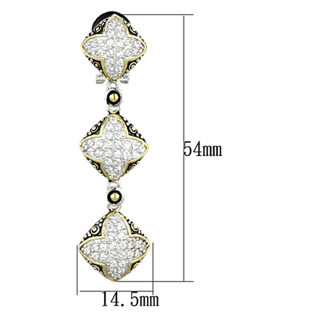 LOS777 - Reverse Two-Tone 925 Sterling Silver Earrings with AAA Grade CZ in Clear-1