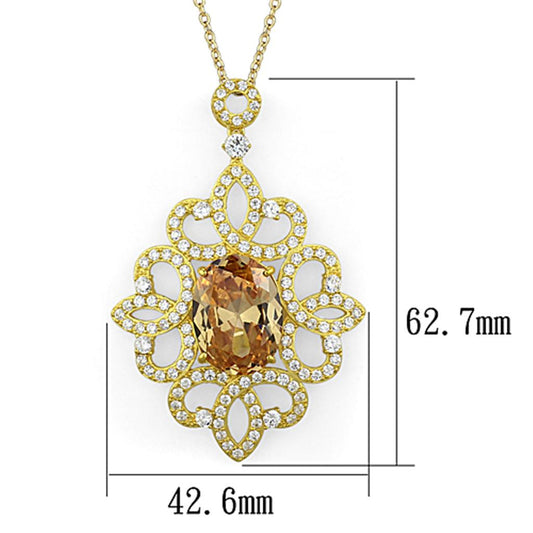 LOS784 - Gold 925 Sterling Silver Chain Pendant with AAA Grade CZ in Champagne-1