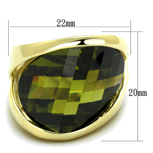 LOS819 - Gold 925 Sterling Silver Ring with AAA Grade CZ in Olivine color-1