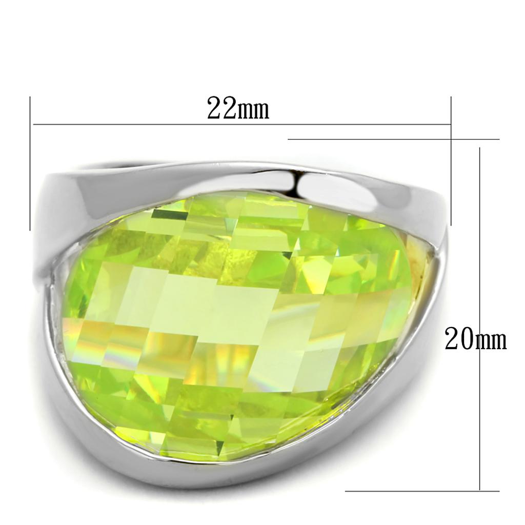 LOS832 - Rhodium 925 Sterling Silver Ring with AAA Grade CZ in Apple Green color-1