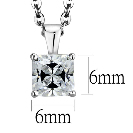 LOS893 - Rhodium 925 Sterling Silver Chain Pendant with AAA Grade CZ in Clear-1
