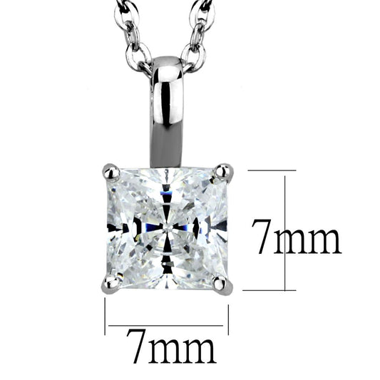 LOS894 - Rhodium 925 Sterling Silver Chain Pendant with AAA Grade CZ in Clear-1