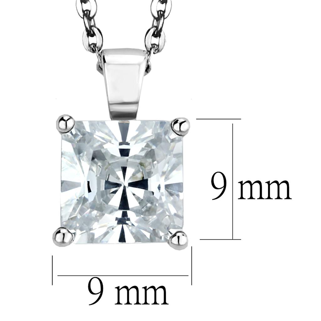 LOS895 - Rhodium 925 Sterling Silver Chain Pendant with AAA Grade CZ in Clear-1
