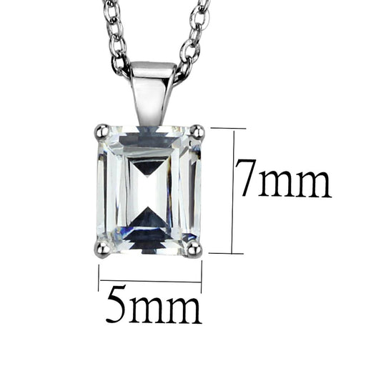LOS896 - Rhodium 925 Sterling Silver Chain Pendant with AAA Grade CZ in Clear-1