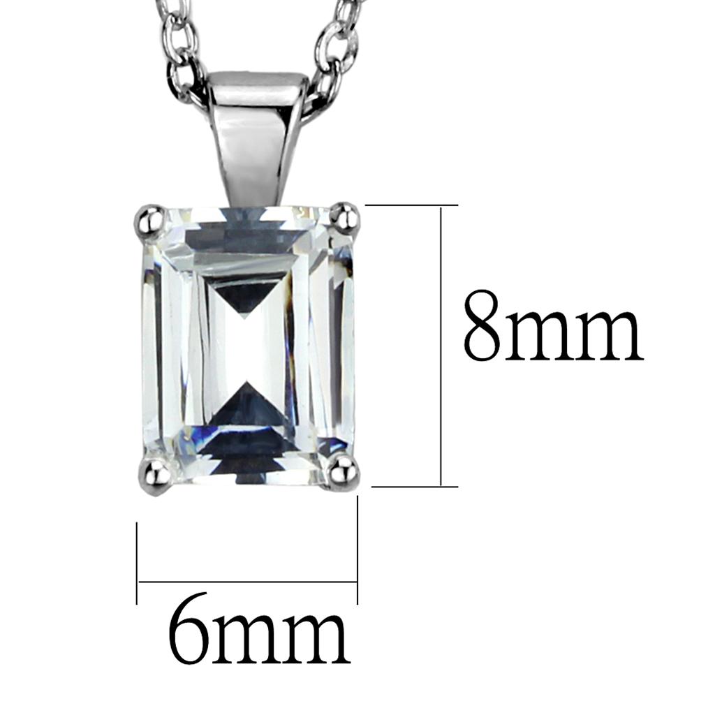 LOS897 - Rhodium 925 Sterling Silver Chain Pendant with AAA Grade CZ in Clear-1