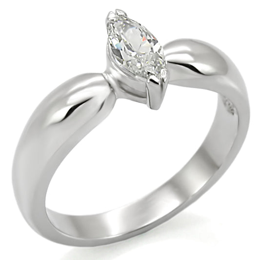 LOTK014 - High polished (no plating) Stainless Steel Ring with AAA Grade CZ in Clear-0